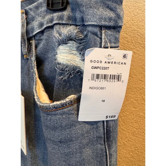 Good American Good Waist Palazzo Crop Jeans Distressed Indigo Size 18 NWT - Picture 8 of 12